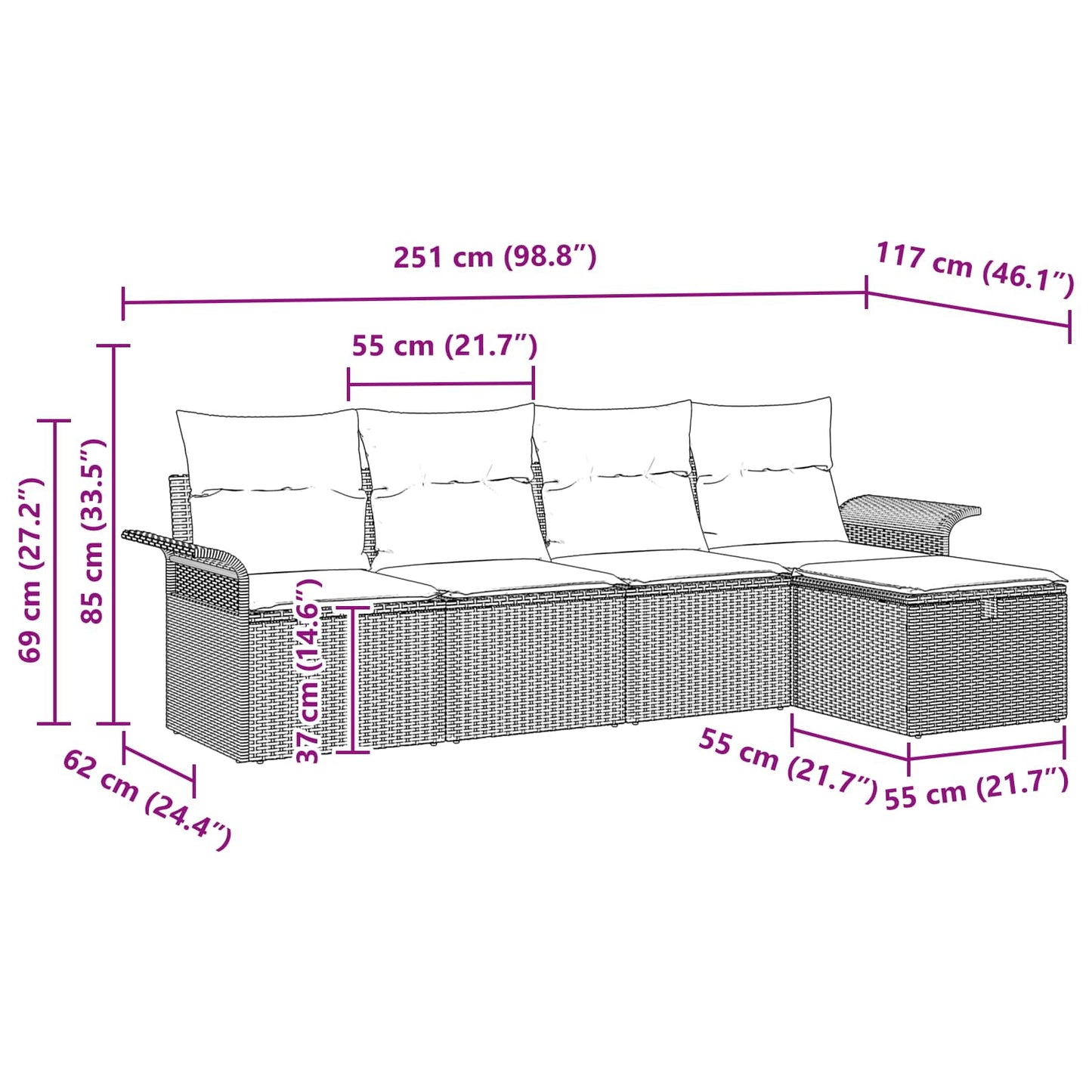 Set Divano da Giardino 5 pcs Grigio e Blu Navy polyrattan | homemem39
