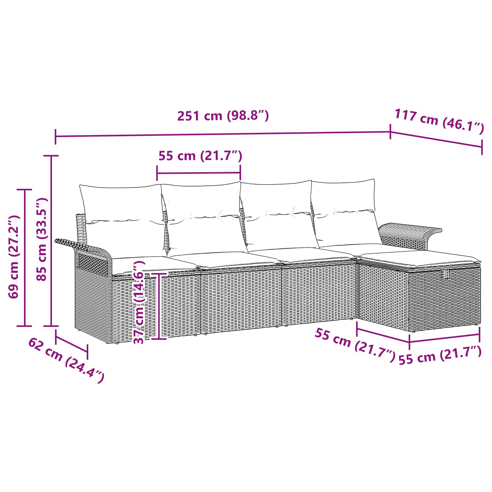 Set Divano da Giardino 5 pcs Grigio e Blu Navy polyrattan | homemem39