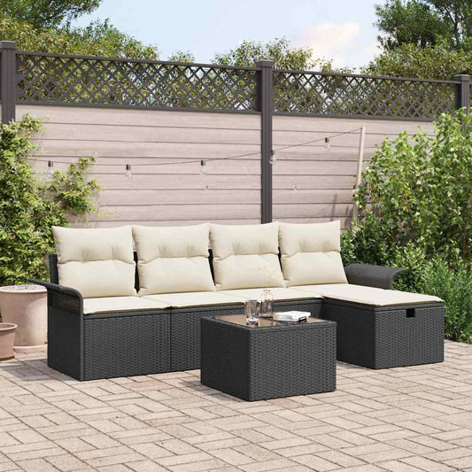 Set Divano da Giardino 6 pz Nero e Crema polyrattan