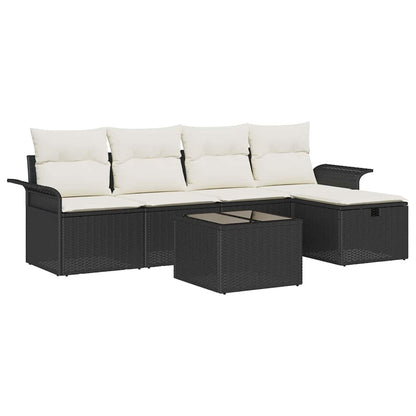 Set Divano da Giardino 6 pcs Nero e Crema polyrattan
