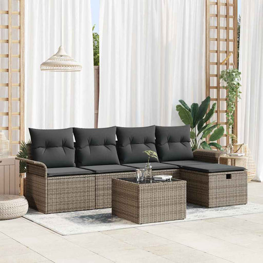 Set Divano da Giardino con cuscino 6 pcs Grigio polyrattan