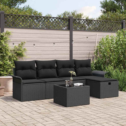 Set Divano da Giardino con cuscino 6 pcs Nero polyrattan | homemem39