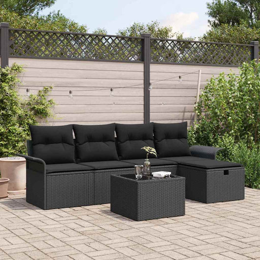 Set Divano da Giardino 6 pz Nero polyrattan | homemem39