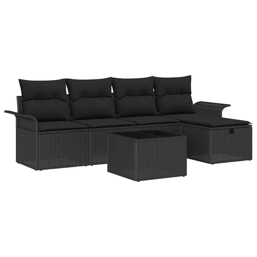 Set Divano da Giardino con cuscino 6 pcs Nero polyrattan | homemem39