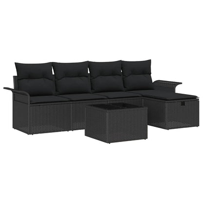 Set Divano da Giardino con cuscino 6 pcs Nero polyrattan | homemem39