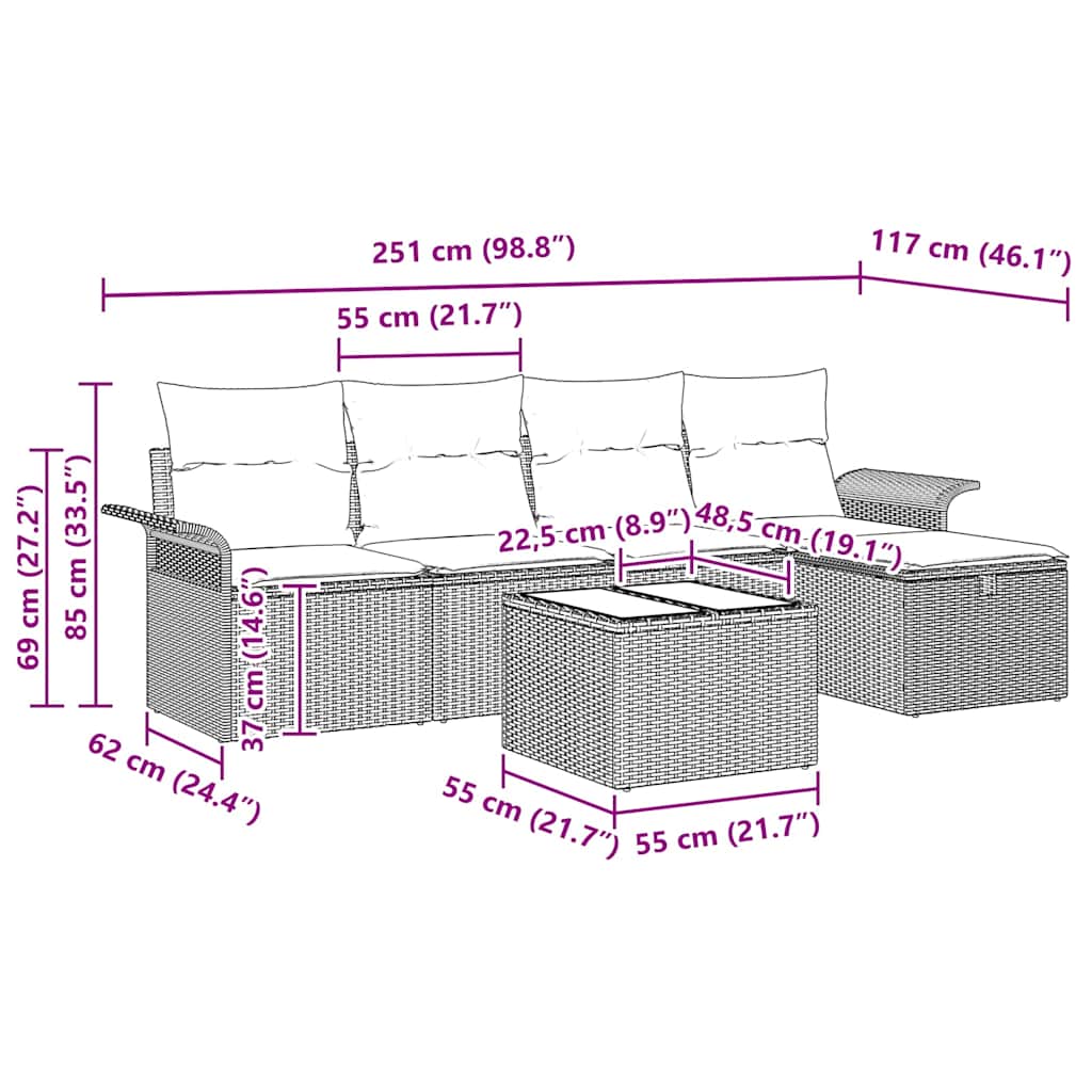 Set Divano da Giardino 6 pz Nero polyrattan | homemem39
