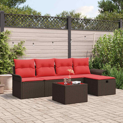 Set Divano da Giardino 6 pcs Marrone e Rosso polyrattan | homemem39