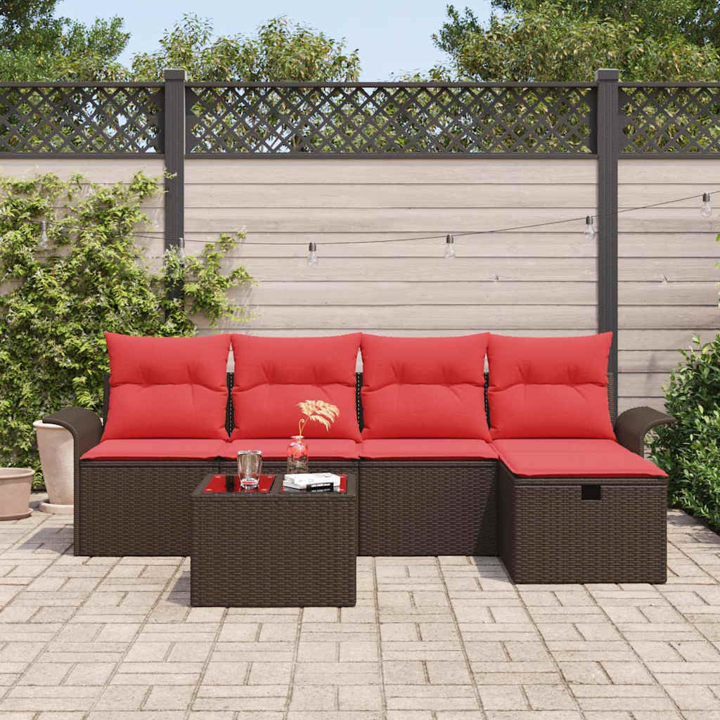 Set Divano da Giardino 6 pcs Marrone e Rosso polyrattan | homemem39
