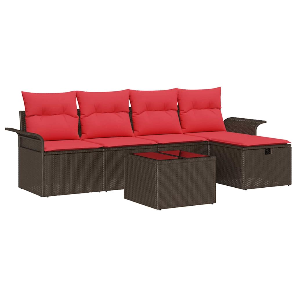 Set Divano da Giardino 6 pcs Marrone e Rosso polyrattan | homemem39