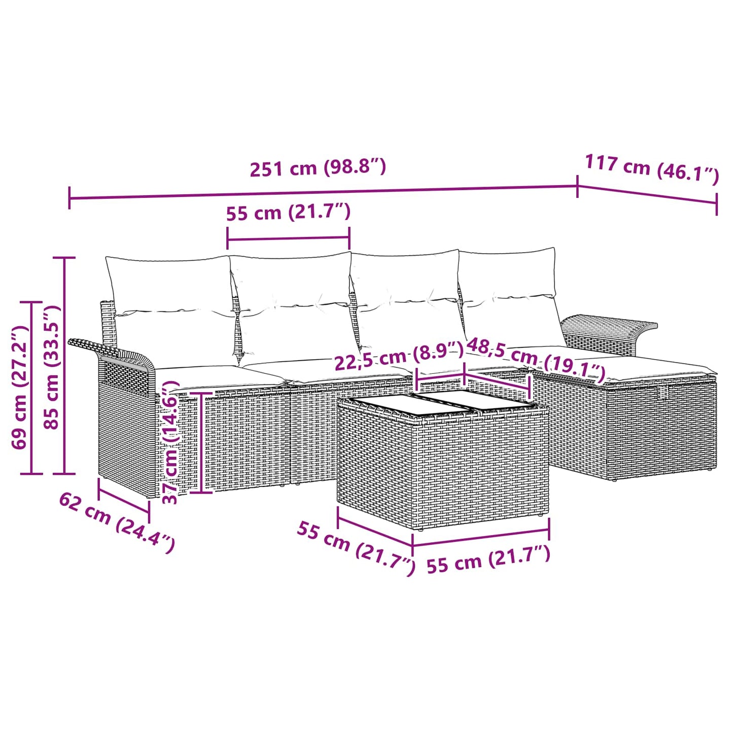 Set Divano da Giardino 6 pcs Marrone e Rosso polyrattan | homemem39
