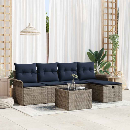 Set Divano da Giardino 6 pcs Grigio e Blu Navy polyrattan