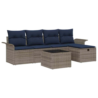 Set Divano da Giardino 6 pcs Grigio e Blu Navy polyrattan | homemem39