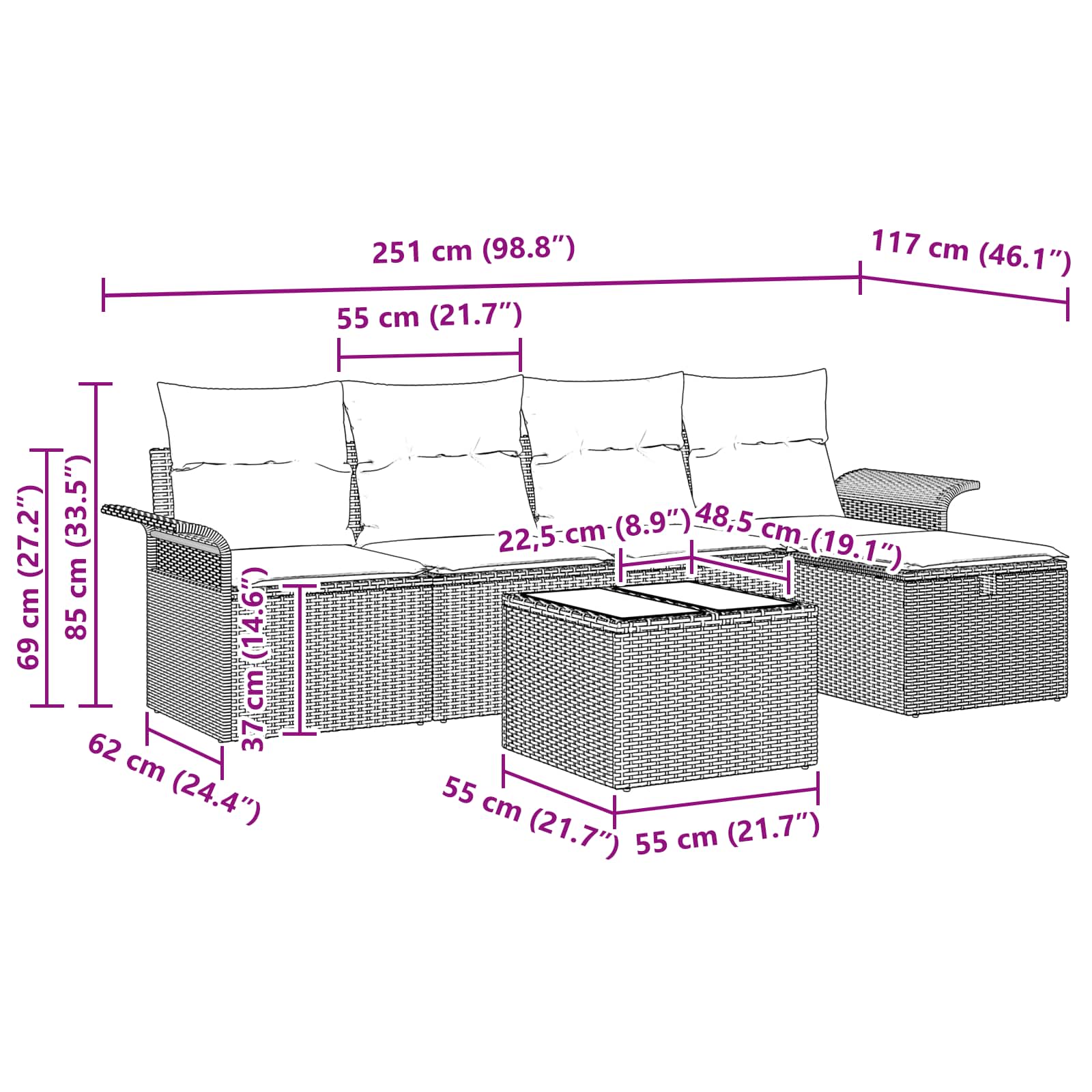 Set Divano da Giardino 6 pcs Grigio e Blu Navy polyrattan | homemem39