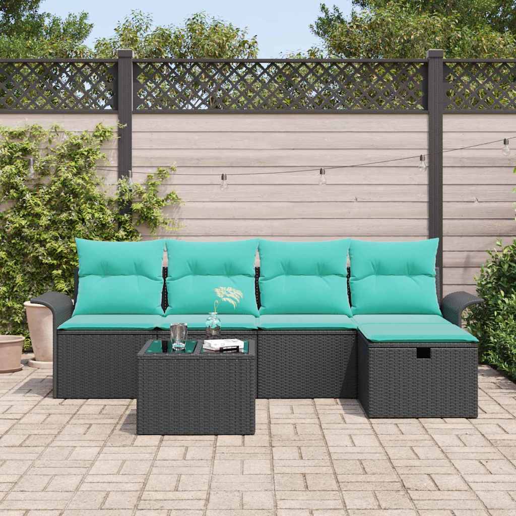 Set Divano da Giardino 6 pcs Nero e Turchese polyrattan | homemem39