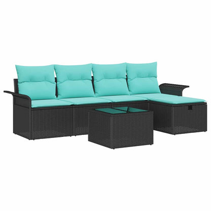 Set Divano da Giardino 6 pcs Nero e Turchese polyrattan | homemem39