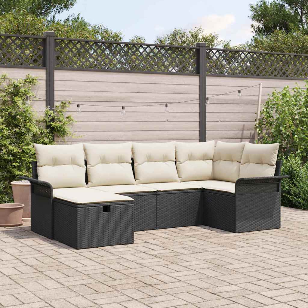 Set Divano da Giardino 6 pz Nero e Crema polyrattan | homemem39
