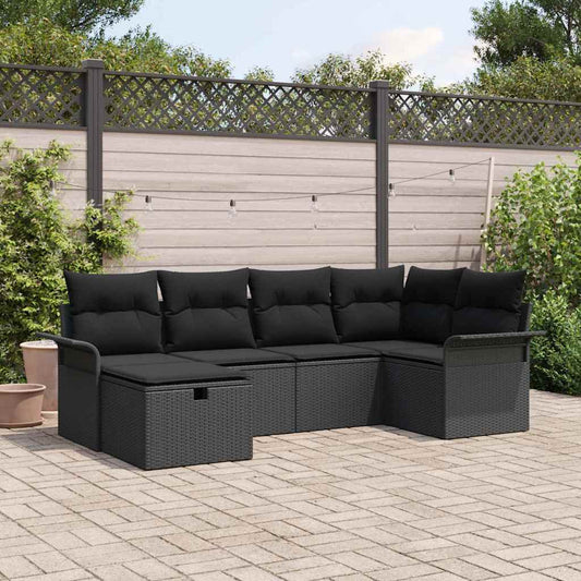 Set Divano da Giardino 6 pz Nero polyrattan