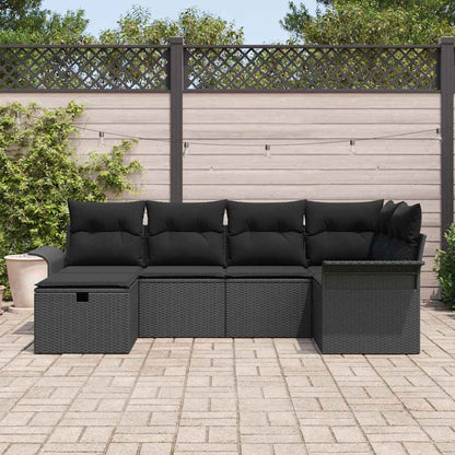 Set Divano da Giardino con cuscino 6 pcs Nero polyrattan | homemem39