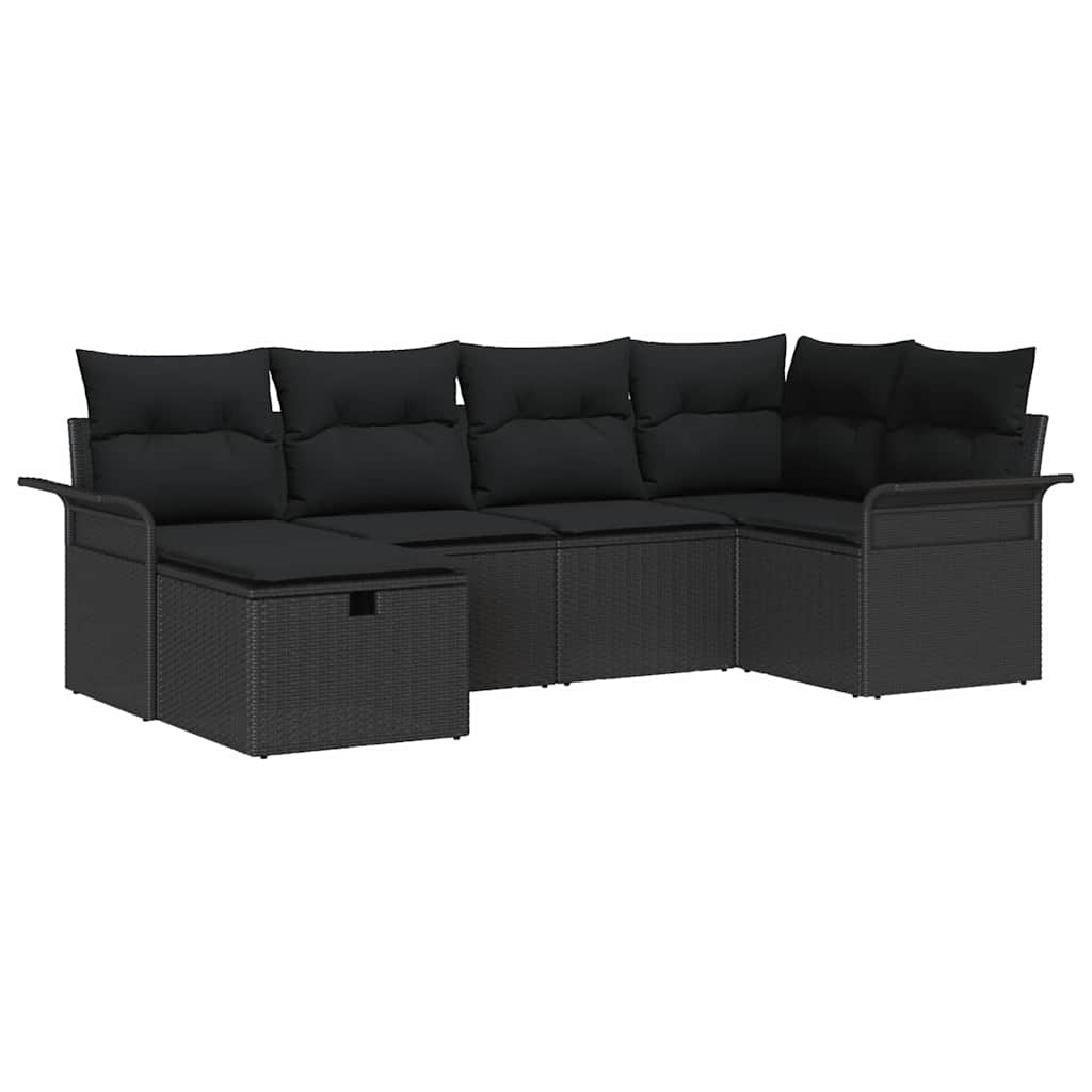 Set Divano da Giardino con cuscino 6 pcs Nero polyrattan | homemem39