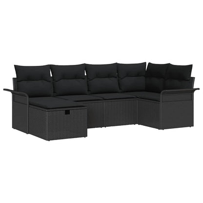 Set Divano da Giardino con cuscino 6 pcs Nero polyrattan | homemem39