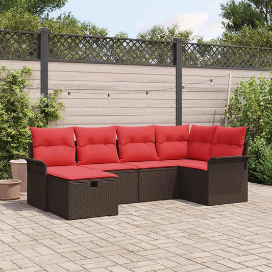 Set Divano da Giardino 6 pcs Marrone e Rosso polyrattan