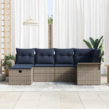 Set Divano da Giardino 6 pcs Grigio e Blu Navy polyrattan | homemem39