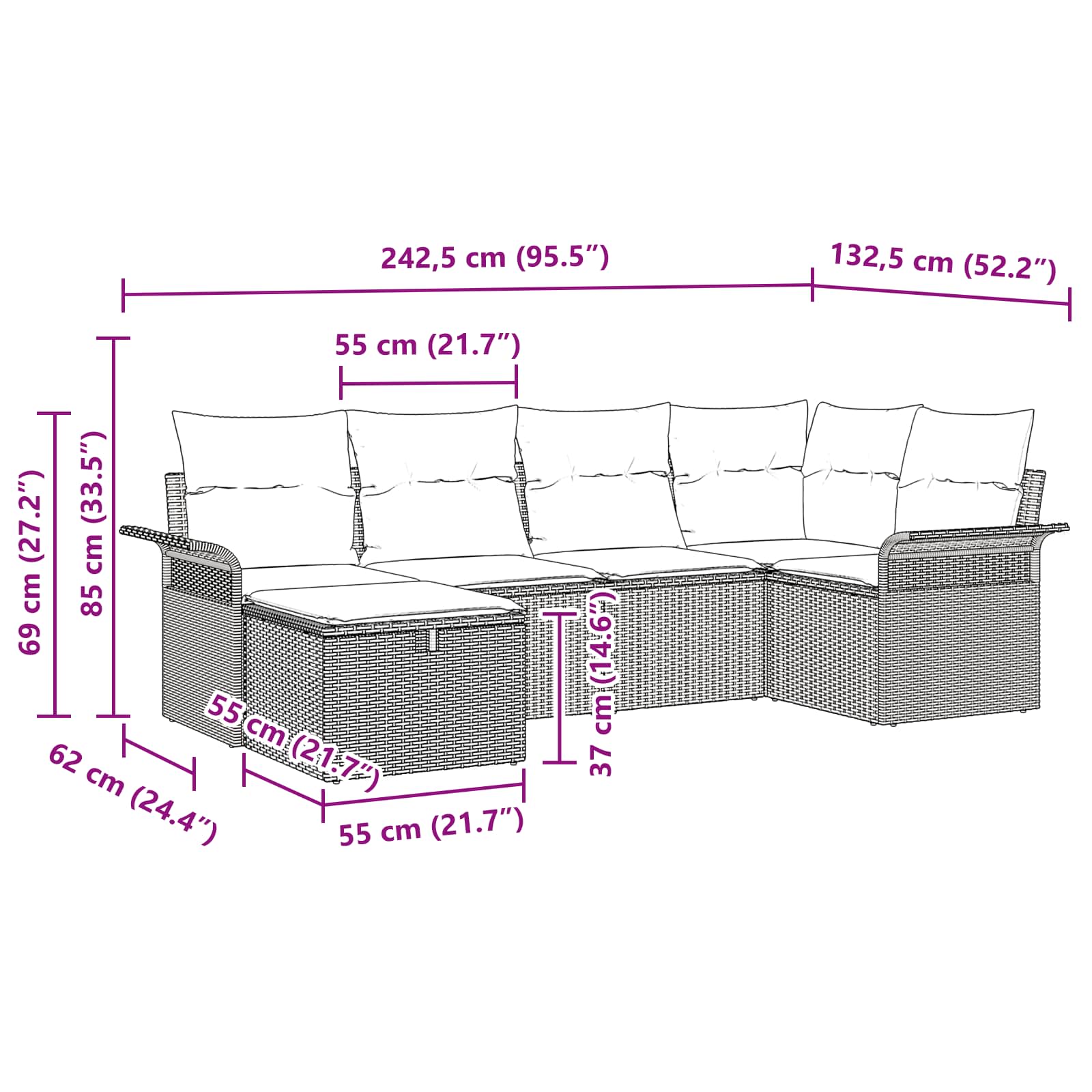 Set Divano da Giardino 6 pcs Grigio e Blu Navy polyrattan | homemem39