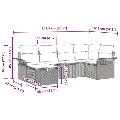 Set Divano da Giardino 6 pcs Grigio e Blu Navy polyrattan | homemem39