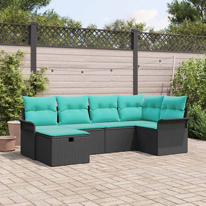 Set Divano da Giardino 6 pcs Nero e Turchese polyrattan | homemem39