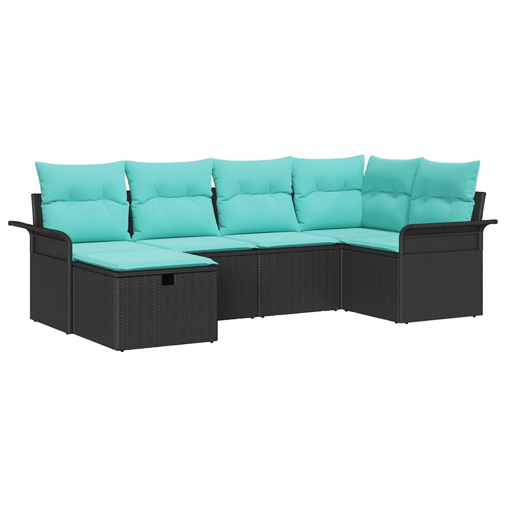 Set Divano da Giardino 6 pcs Nero e Turchese polyrattan | homemem39