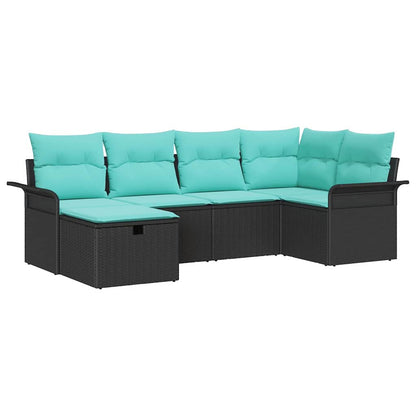 Set Divano da Giardino 6 pcs Nero e Turchese polyrattan | homemem39