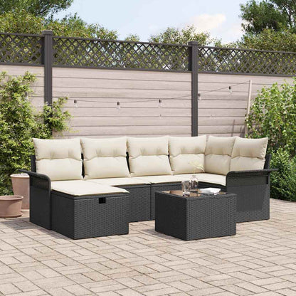 Set Divano da Giardino 7 pz Nero e Crema polyrattan | homemem39