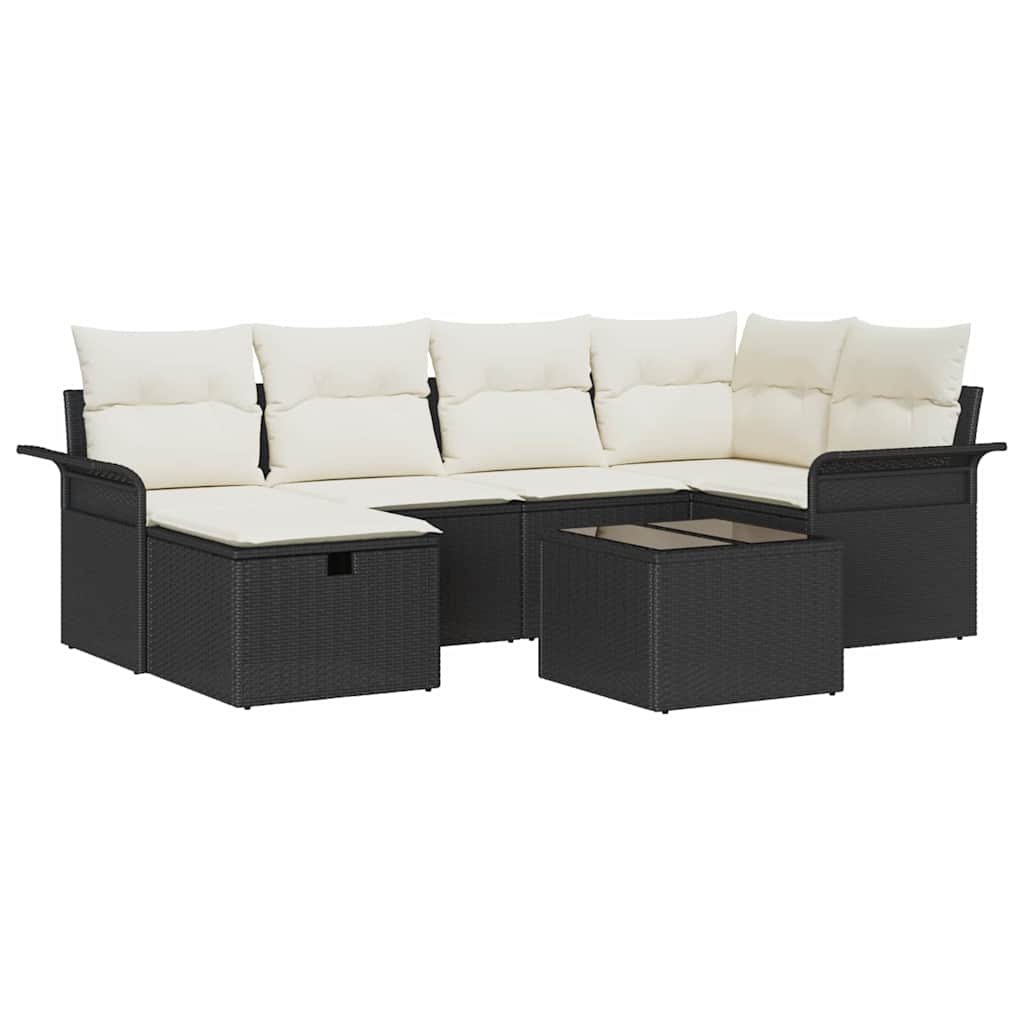 Set Divano da Giardino 7 pz Nero e Crema polyrattan | homemem39