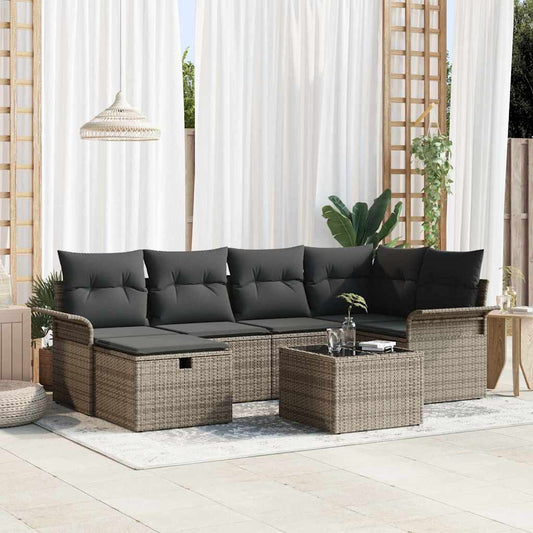 Set Divano da Giardino con cuscino 7 pcs Grigio polyrattan