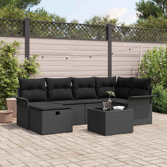 Set Divano da Giardino 7 pz Nero polyrattan | homemem39