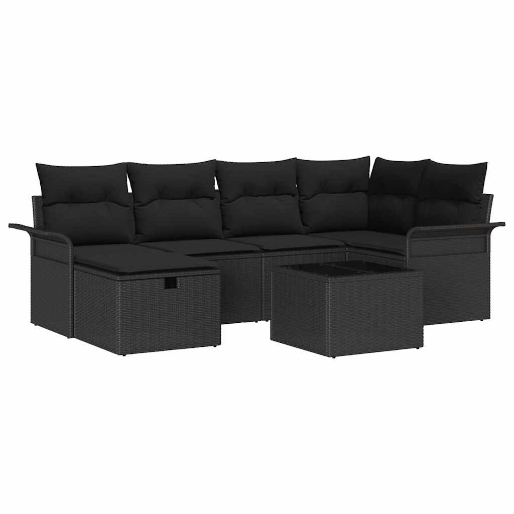 Set Divano da Giardino con cuscino 7 pcs Nero polyrattan | homemem39