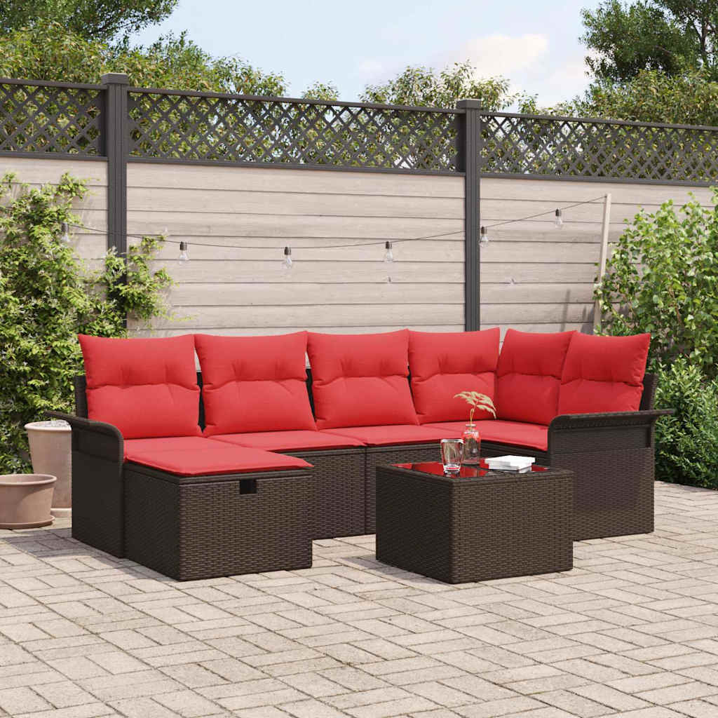 Set Divano da Giardino 7 pcs Marrone e Rosso polyrattan | homemem39