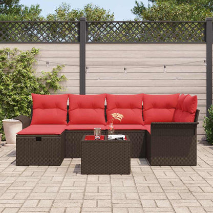 Set Divano da Giardino 7 pcs Marrone e Rosso polyrattan | homemem39