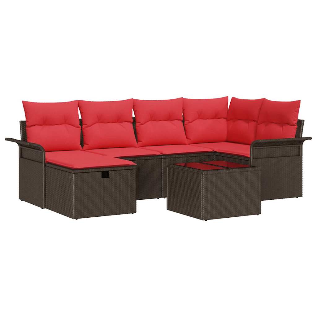 Set Divano da Giardino 7 pcs Marrone e Rosso polyrattan | homemem39