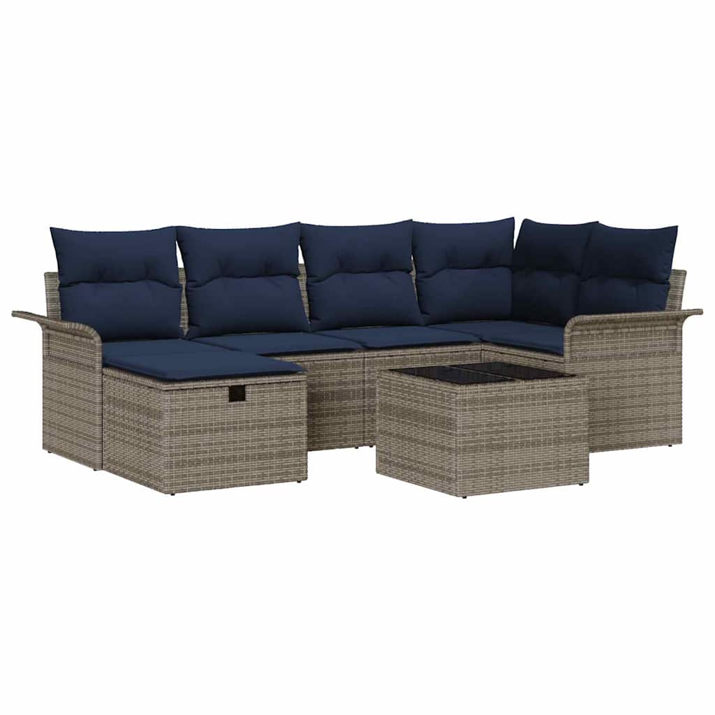 Set Divano da Giardino 7 pcs Grigio e Blu Navy polyrattan | homemem39