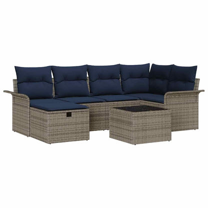 Set Divano da Giardino 7 pcs Grigio e Blu Navy polyrattan | homemem39