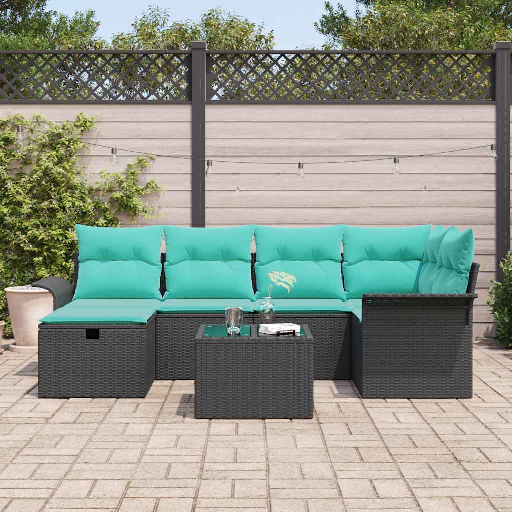 Set Divano da Giardino 7 pcs Nero e Turchese polyrattan | homemem39