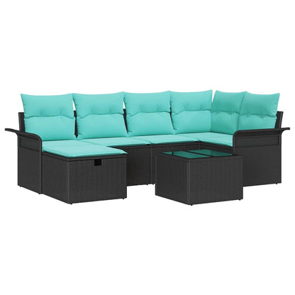 Set Divano da Giardino 7 pcs Nero e Turchese polyrattan
