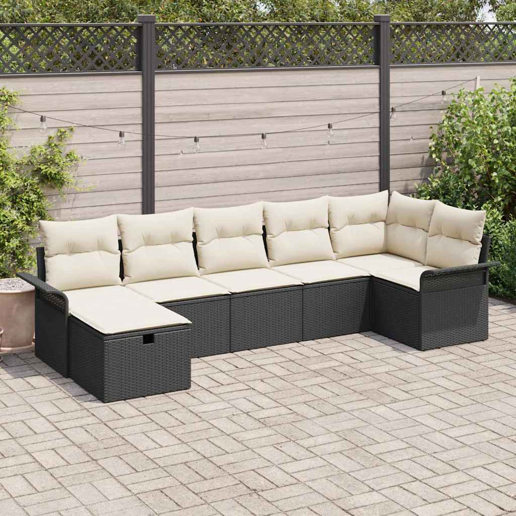 Set Divano da Giardino 7 pcs Nero e Crema polyrattan | homemem39