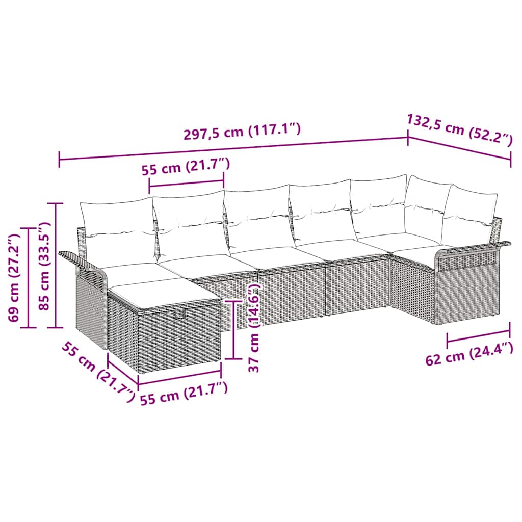 Set Divano da Giardino 7 pcs Nero e Crema polyrattan | homemem39