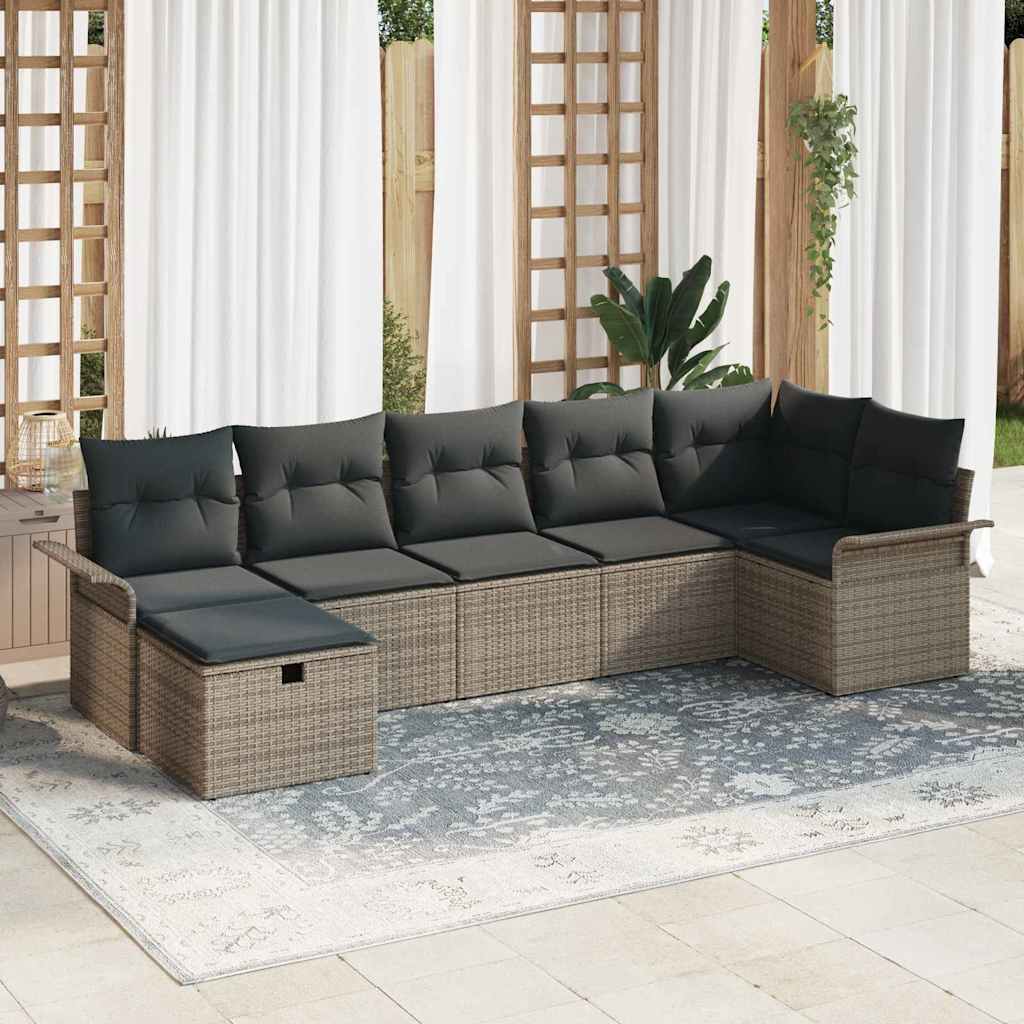 Set Divano da Giardino con cuscino 7 pcs Grigio polyrattan | homemem39