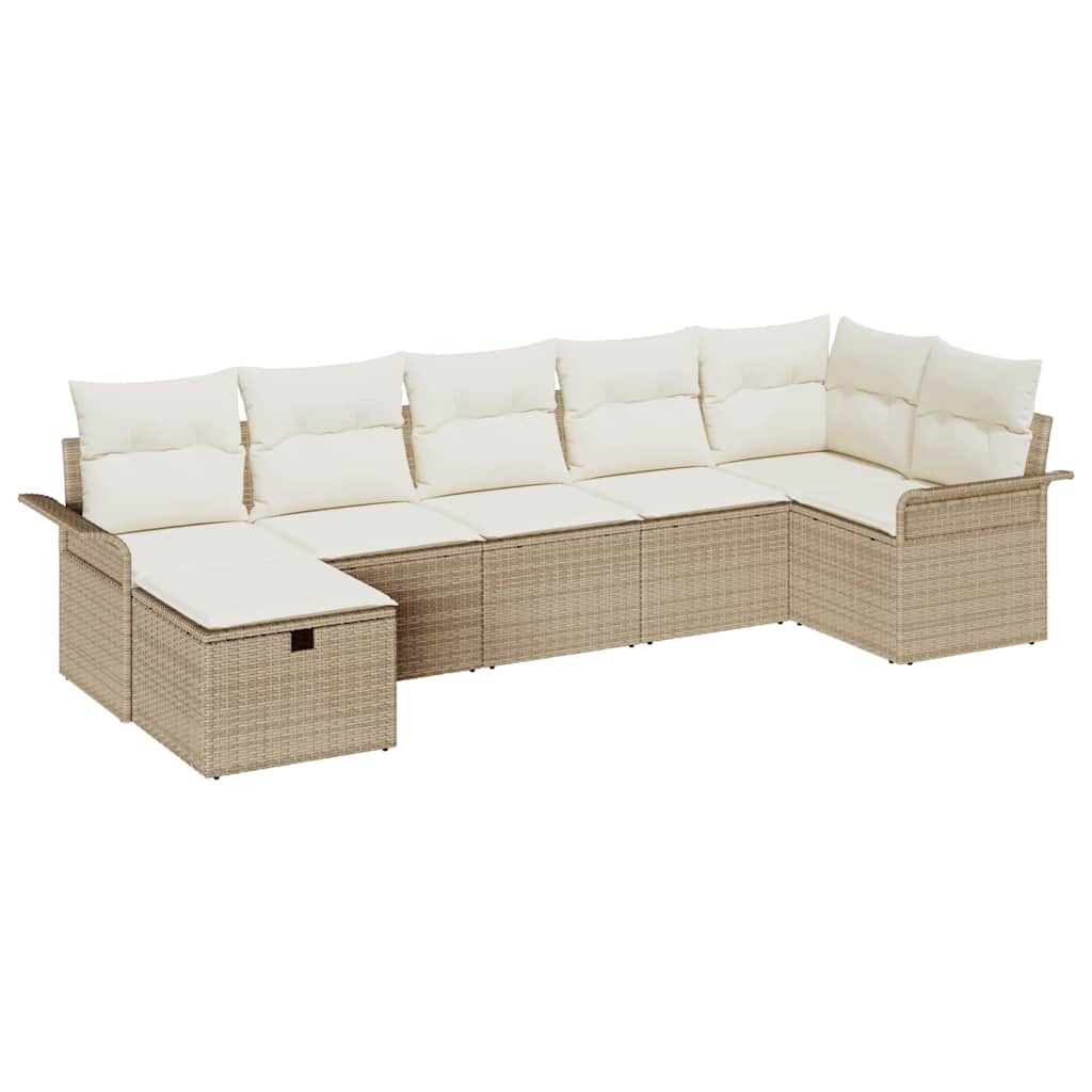 Set Divano da Giardino 7 pcs Beige e Crema polyrattan | homemem39