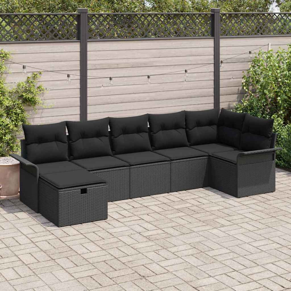 Set Divano da Giardino con cuscino 7 pcs Nero polyrattan | homemem39