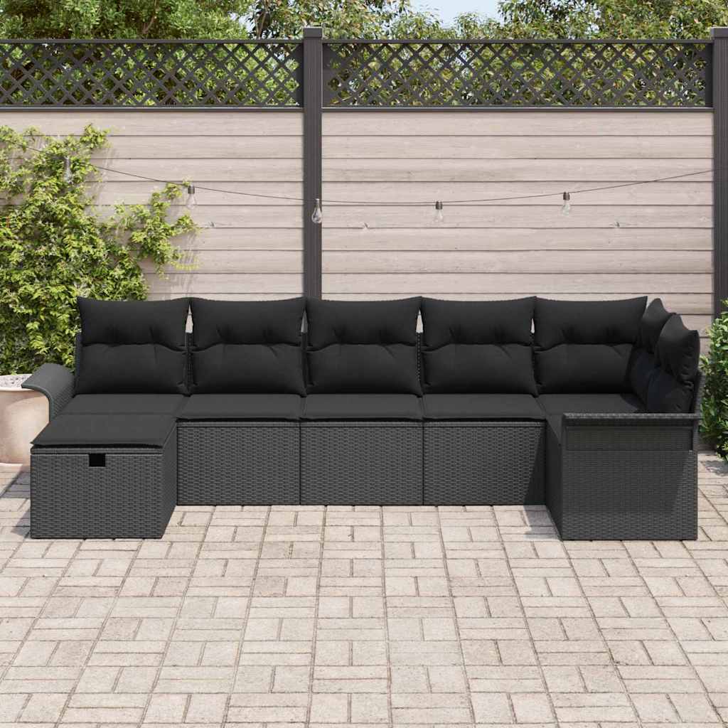 Set Divano da Giardino con cuscino 7 pcs Nero polyrattan | homemem39