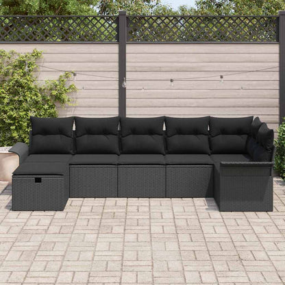 Set Divano da Giardino con cuscino 7 pcs Nero polyrattan | homemem39